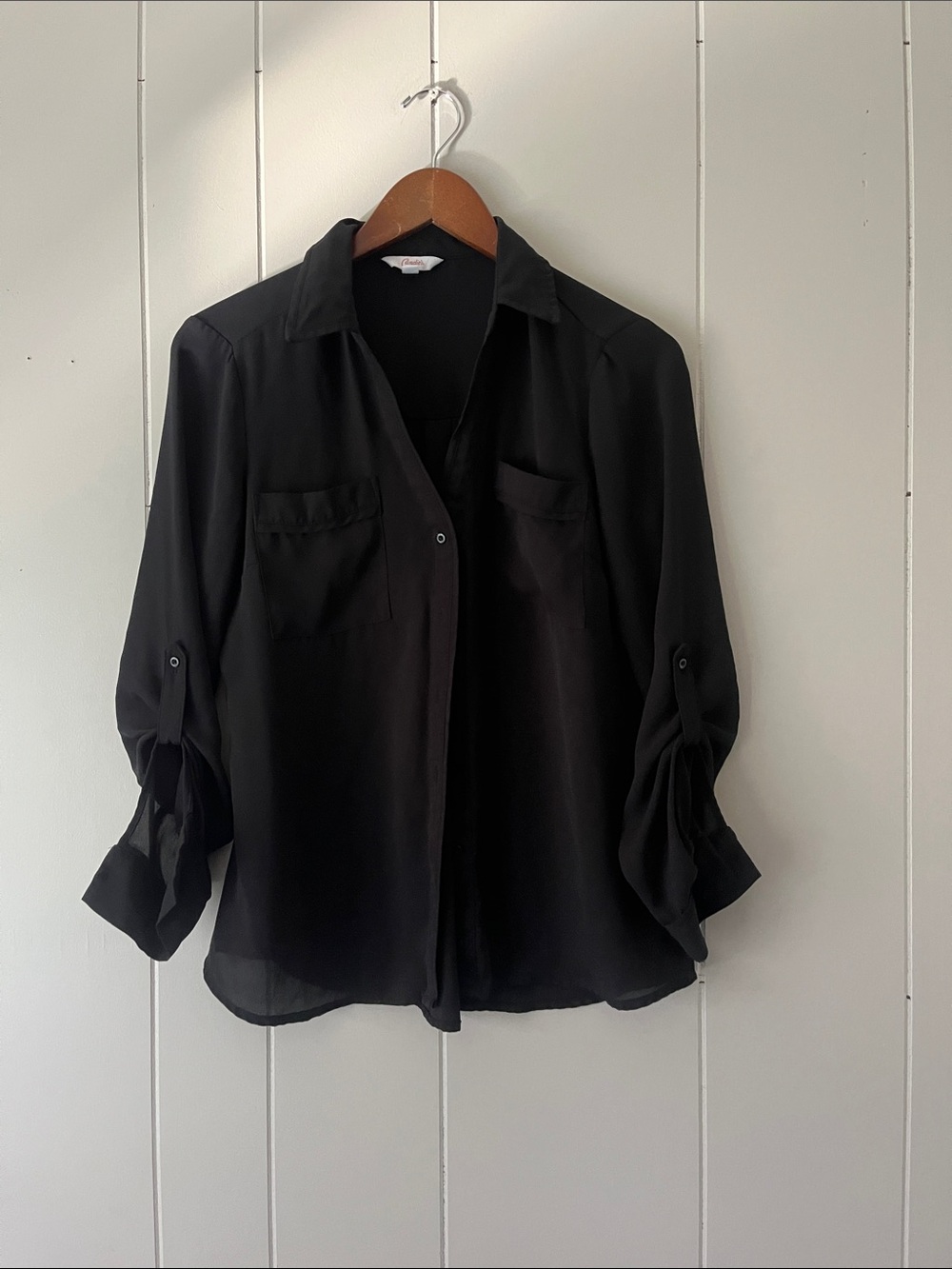 Black Sheer Button-Front Blouse